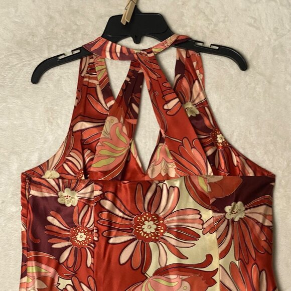Ann Taylor Loft Silk Blend Halter Empire Floral Midi Dress 10 Y2K Groovy Boho - Picture 7 of 12